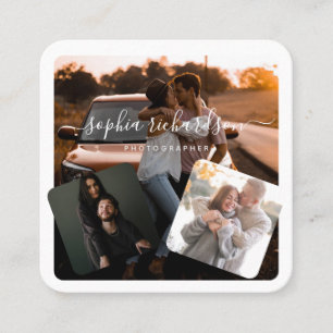 白黒3枚の写カジュアル真 スクエア名刺