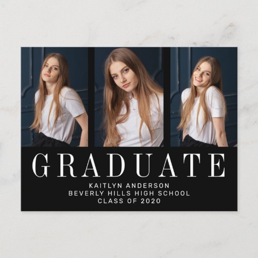 白黒3枚フォトミニマリスト卒業 案内ポストカード (正面)