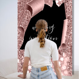 白黒3次元バラ金ゴールド結婚グリッター 招待状