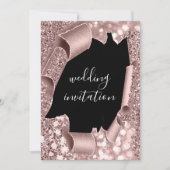 白黒3次元バラ金ゴールド結婚グリッター 招待状 (正面)