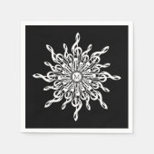白黒3重クレフ、 音符記号スノーフレークモノグラム スタンダードカクテルナプキン (正面)