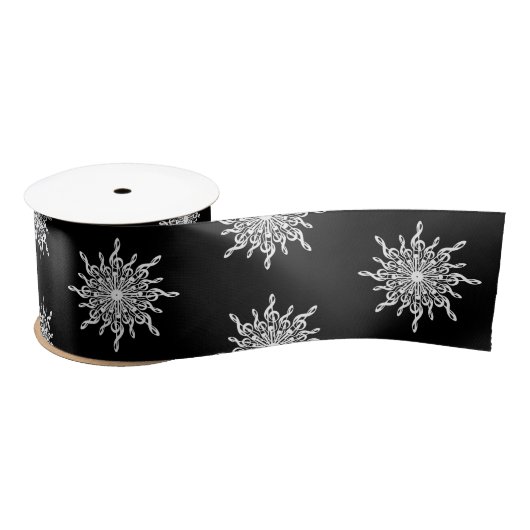 白黒3重クレフ、 音符記号雪片パターン サテンリボン (リール)