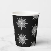 白黒3重クレフ、 音符記号雪片パターン 紙コップ (裏面)