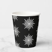 白黒3重クレフ、 音符記号雪片パターン 紙コップ (正面)