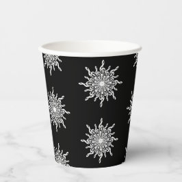 白黒3重クレフ、 音符記号雪片パターン 紙コップ