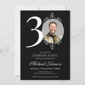 白黒30歳の誕生日のサプライズパーティー 招待状 (正面)