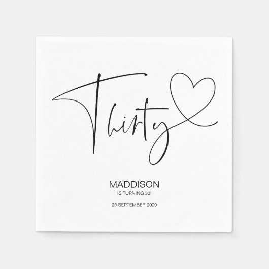 白黒30歳の誕生日パーティーナプキンス スタンダードカクテルナプキン (正面)