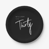 白黒30歳の誕生日レタリング ペーパープレート (正面)