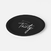 白黒30歳の誕生日レタリング ペーパープレート (アングル)