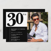白黒30歳の誕生日招待状写真 招待状 (正面/裏面)