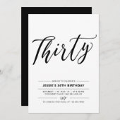 白黒30歳ミニマルの誕生日パーティー 招待状 (正面/裏面)