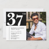 白黒37歳の誕生日招待状写真 招待状 (正面)