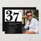 白黒37誕生日招待状写真 招待状 (正面/裏面)