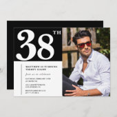 白黒38歳の誕生日招待状写真 招待状 (正面/裏面)