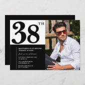 白黒38誕生日招待状写真 招待状 (正面/裏面)