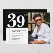 白黒39歳の誕生日招待状写真 招待状 (正面/裏面)