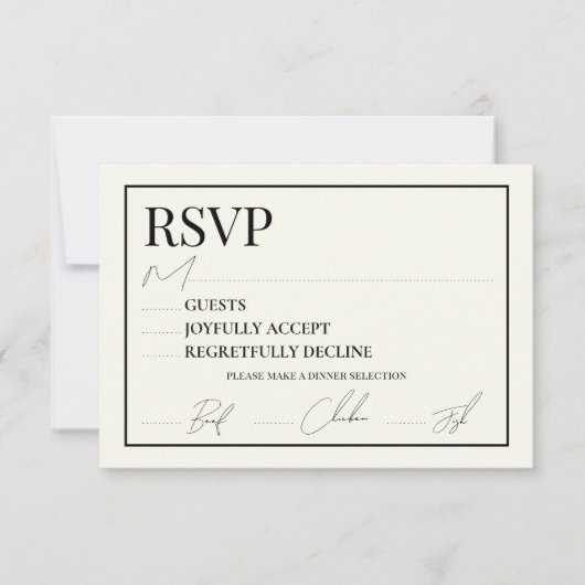 白黒3.5x5メールインRSVPカード 出欠カード (正面)