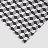 白黒3D立方体のジオメトリック抽象芸術パターン 薄葉紙 (詳細)