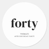 白黒40歳の誕生日 ラウンドシール (正面)