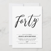 白黒40歳ミニマル誕生日パーティー 招待状 (正面)