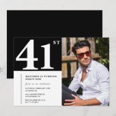 白黒41歳の誕生日招待状写真 招待状 (正面/裏面)