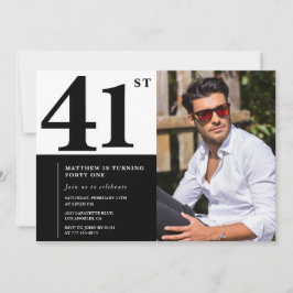 白黒41誕生日招待状写真 招待状