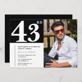 白黒43歳の誕生日招待状写真 招待状 (正面/裏面)