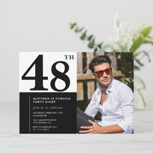 白黒48誕生日招待状写真 招待状 (スタンド正面)