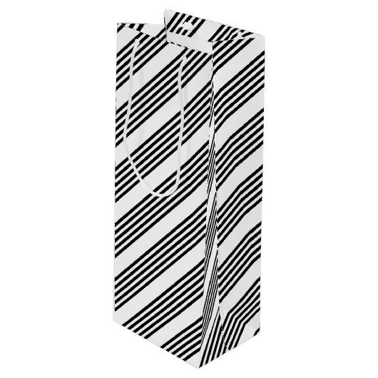 白黒5パターンストライプパターン ワインギフトバッグ (正面アングル)