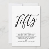 白黒50歳ミニマル誕生日パーティー 招待状 (正面)