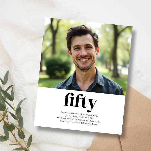 白黒50番目の誕生日招待状 (クリエイターアップロード済み)