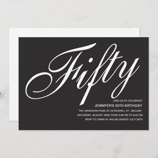 白黒50誕生日招待状 招待状 (正面/裏面)