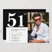 白黒51歳の誕生日招待状写真 招待状 (正面/裏面)