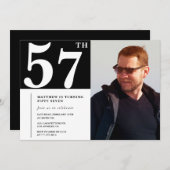 白黒57歳の誕生日招待状写真 招待状 (正面/裏面)