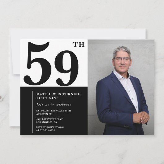 白黒59誕生日招待状写真 招待状 (正面)