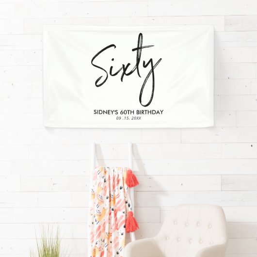 白黒60歳のモダン誕生日パーティバナー 横断幕 (インサイチュ)