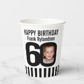 白黒60歳の誕生日カスタム写真紙カップ 紙コップ (裏面)