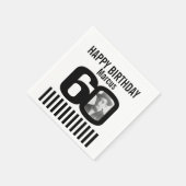 白黒60歳の誕生日ストライプ写真ナプキン スタンダードカクテルナプキン (角)