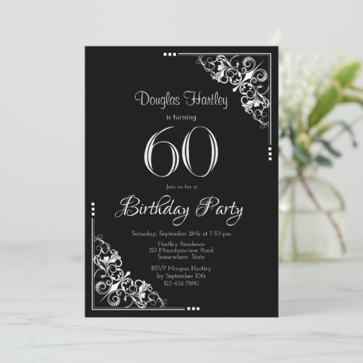 白黒60歳の誕生日パーティー 招待状 (スタンド正面)