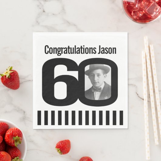 白黒60歳の誕生日フォトナプキン スタンダードランチョンナプキン (インサイチュ)