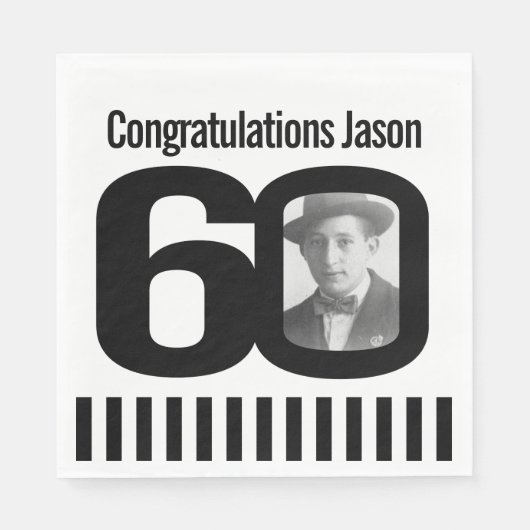白黒60歳の誕生日フォトナプキン スタンダードランチョンナプキン (正面)