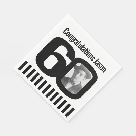 白黒60歳の誕生日フォトナプキン スタンダードランチョンナプキン (角)