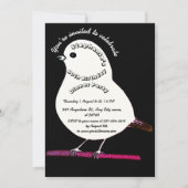 白黒60誕生日かわいい鳥ディナーパーティー 招待状 (正面)