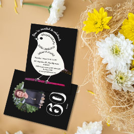 白黒60誕生日かわいい鳥ディナーパーティー 招待状