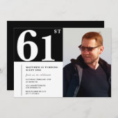白黒61歳の誕生日招待状写真 招待状 (正面/裏面)