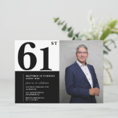 白黒61番目の誕生日招待状写真 招待状 (スタンド正面)