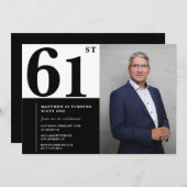 白黒61番目の誕生日招待状写真 招待状 (正面/裏面)