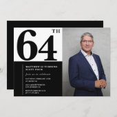 白黒64誕生日招待状写真 招待状 (正面/裏面)