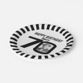 白黒70歳の誕生日の写真とストライプ ペーパープレート (アングル)