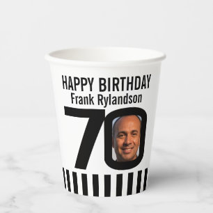 白黒70歳の誕生日カスタム写真 紙コップ